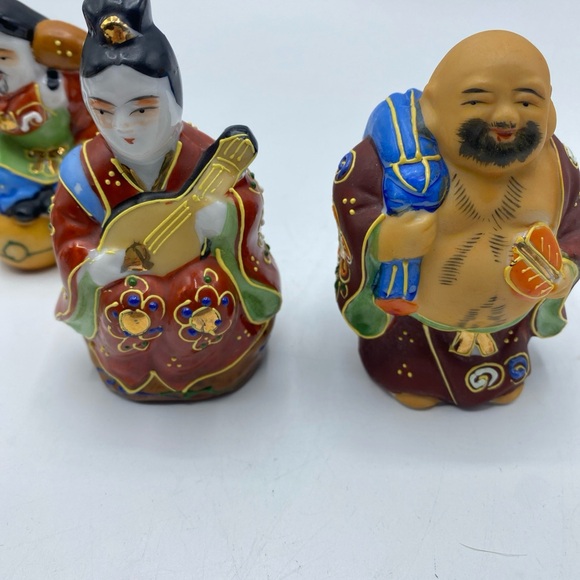 Vtg Kutani Seven  7 Lucky Gods Figurines Shichifukujin 4” Porcelain Hand Painted - Picture 2 of 7